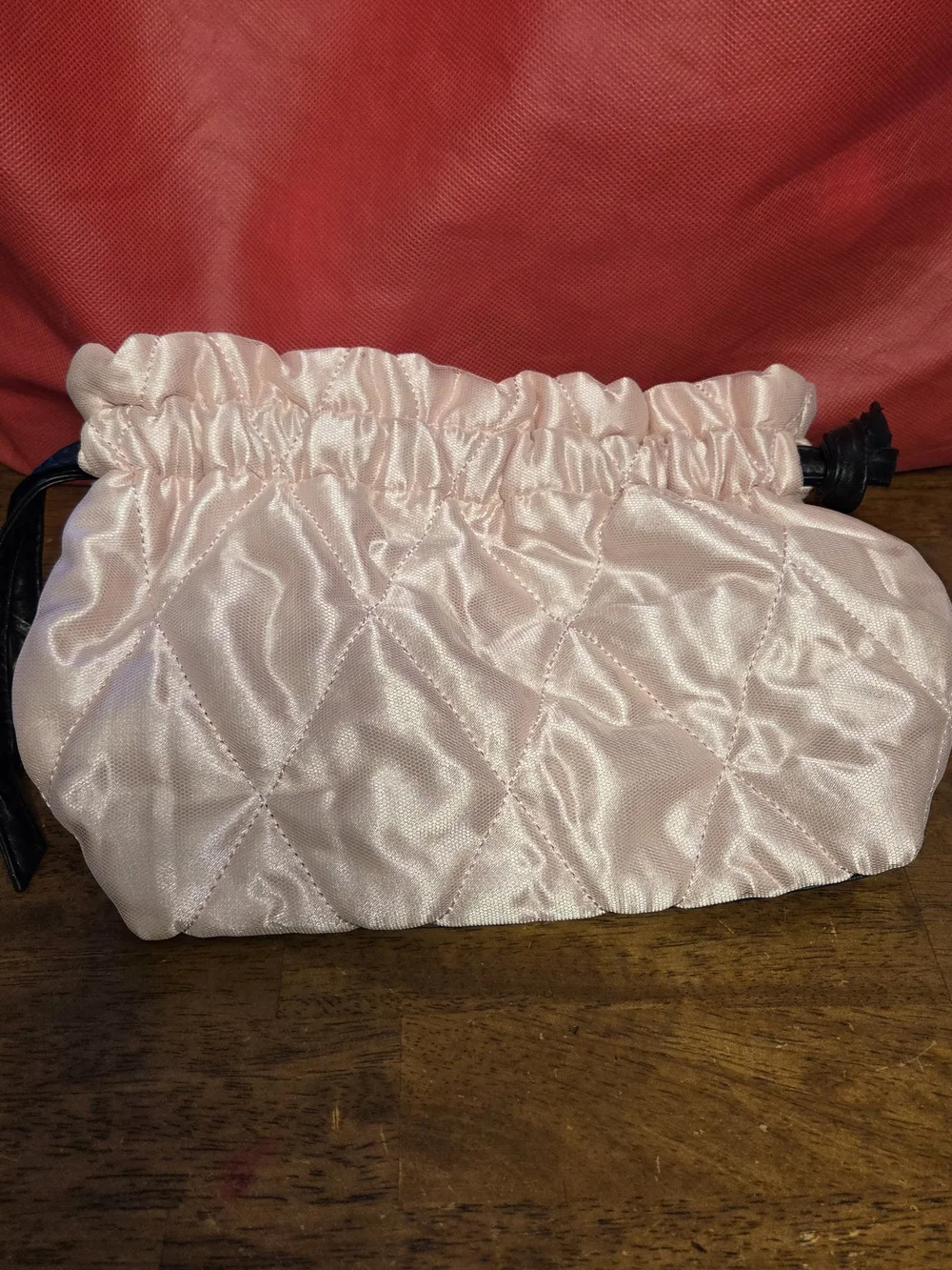 Victoria's Secret Quilted Light Pink Drawstring Makeup Bag
